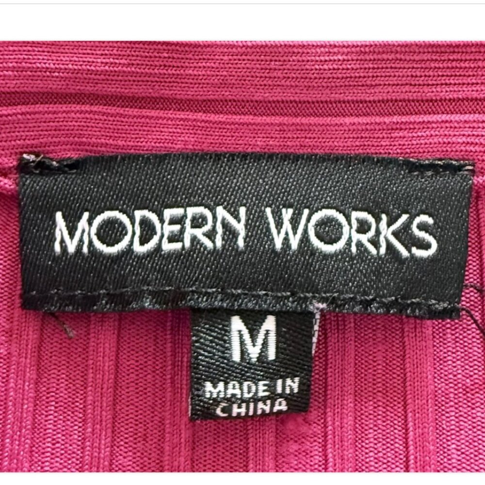 Modern Works Fuschia Pink Women's M Button Up Shirt Ribbed Office Work Preppy - Picture 8 of 9